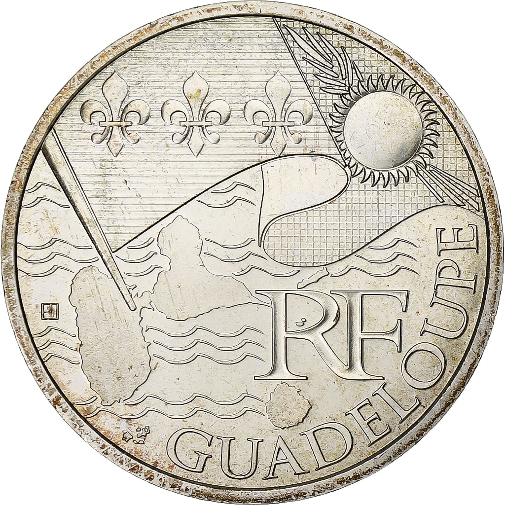 France, 10 Euro, Guadeloupe, 2010, Pessac, Silver, MS(63)