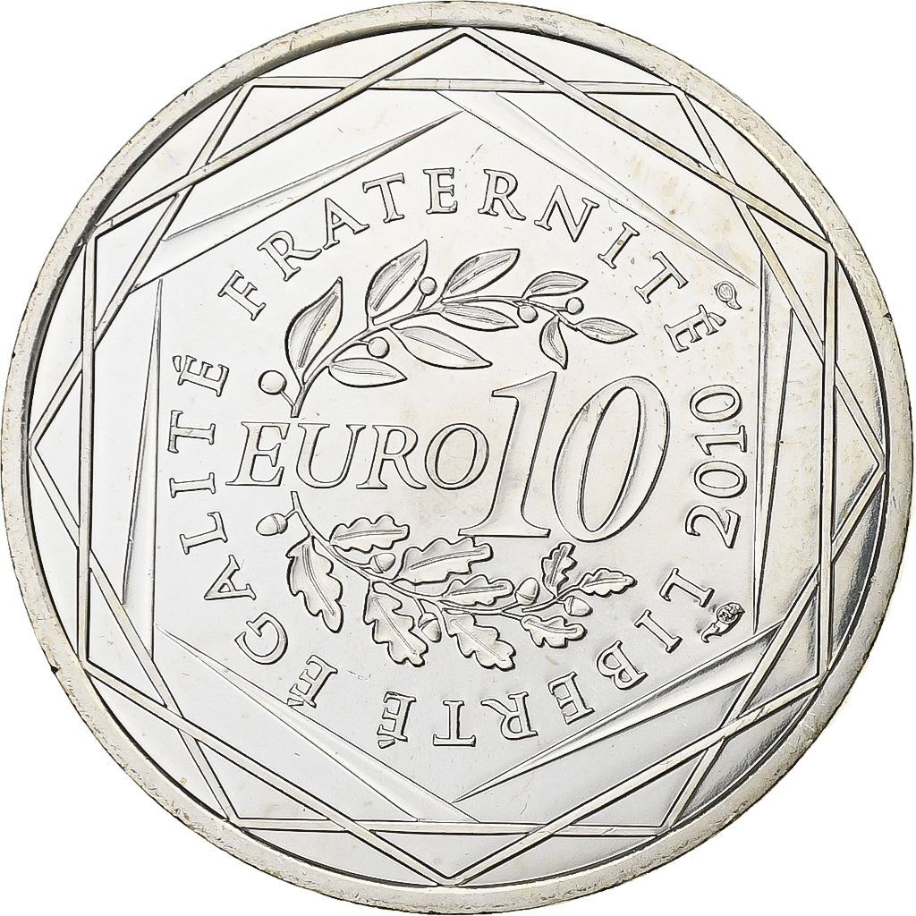 France, 10 Euro, Guadeloupe, 2010, Pessac, Silver, MS(63)
