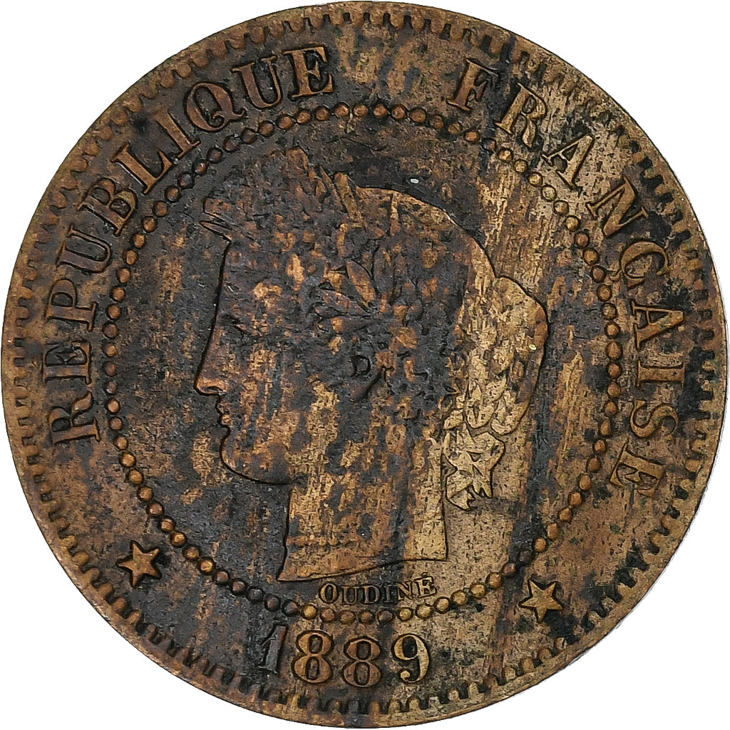 França, 2 Centimes, Cérès, 1889, Paris, Bronze, VF(30-35), Gadoury:105
