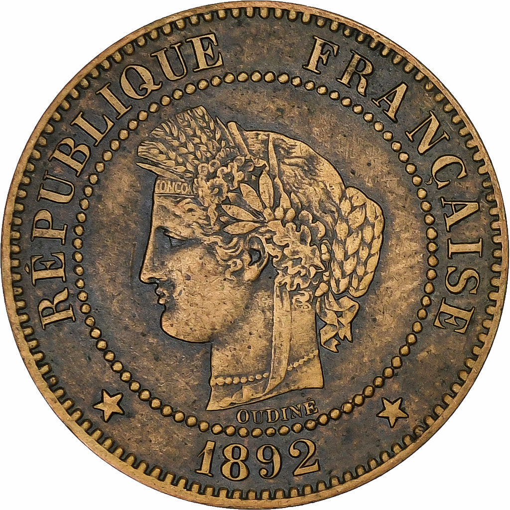 Frankreich, 2 Centimes, Cérès, 1892, Paris, Bronze, SS, Gadoury:105