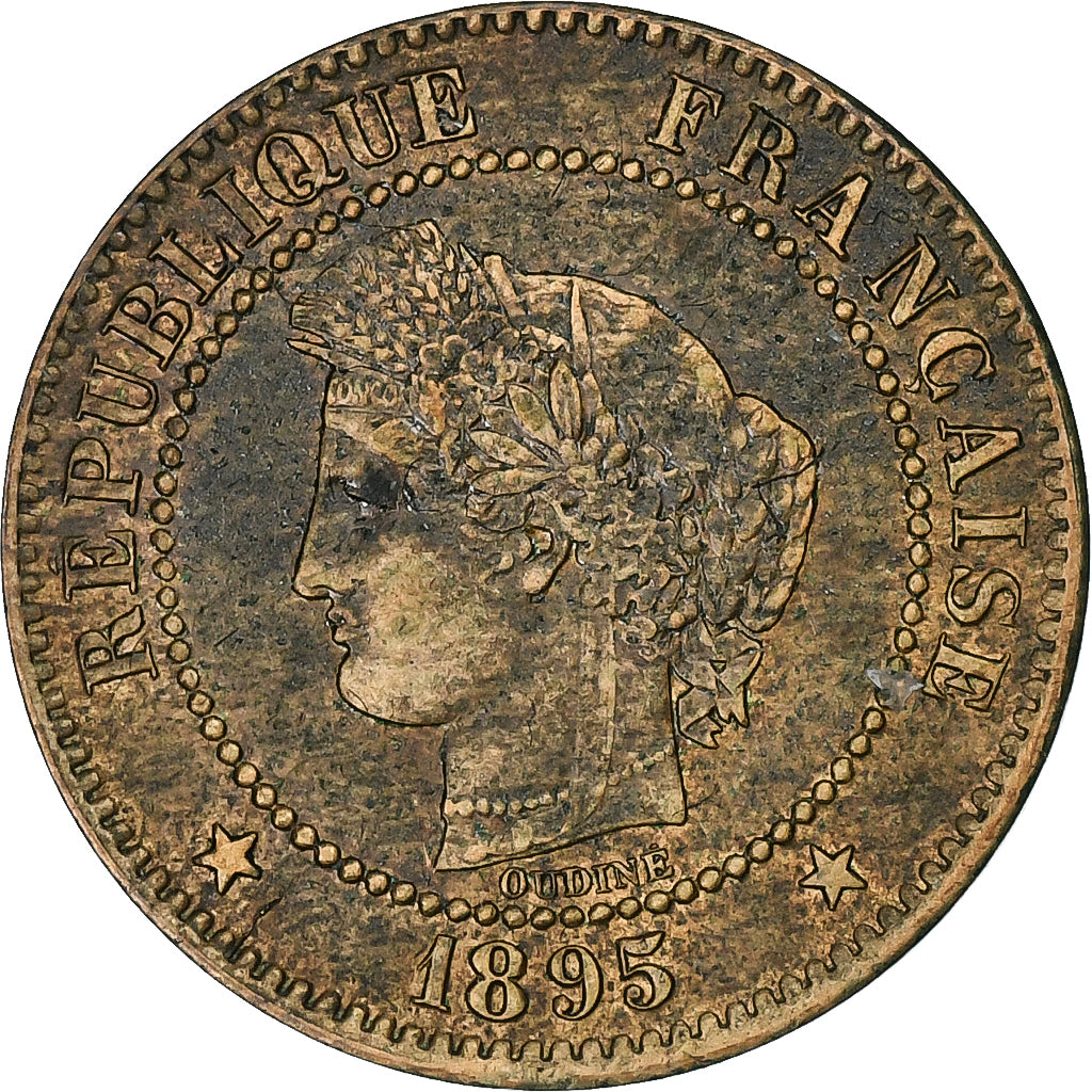 Francia, 2 Centimes, Cérès, 1895, Paris, Bronce, BC+, Gadoury:105