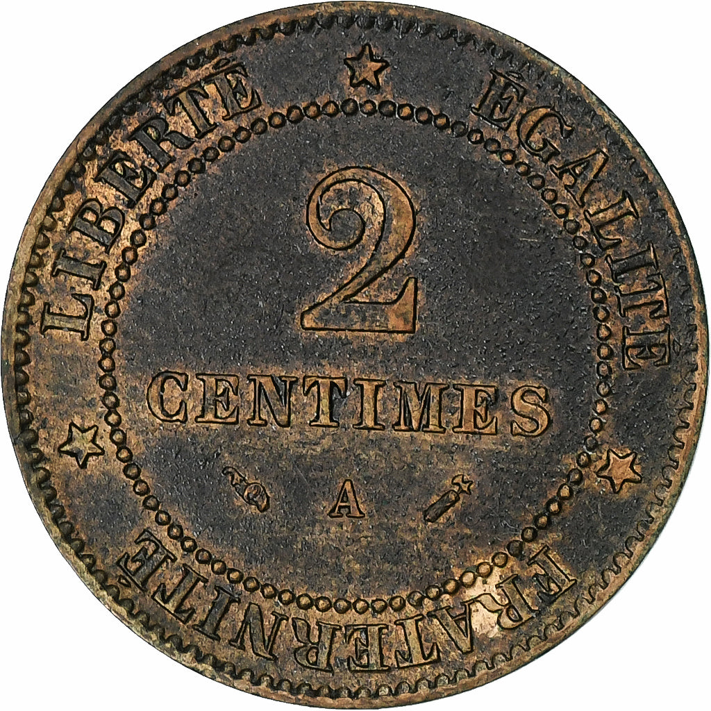Francia, 2 Centimes, Cérès, 1895, Paris, Bronce, BC+, Gadoury:105
