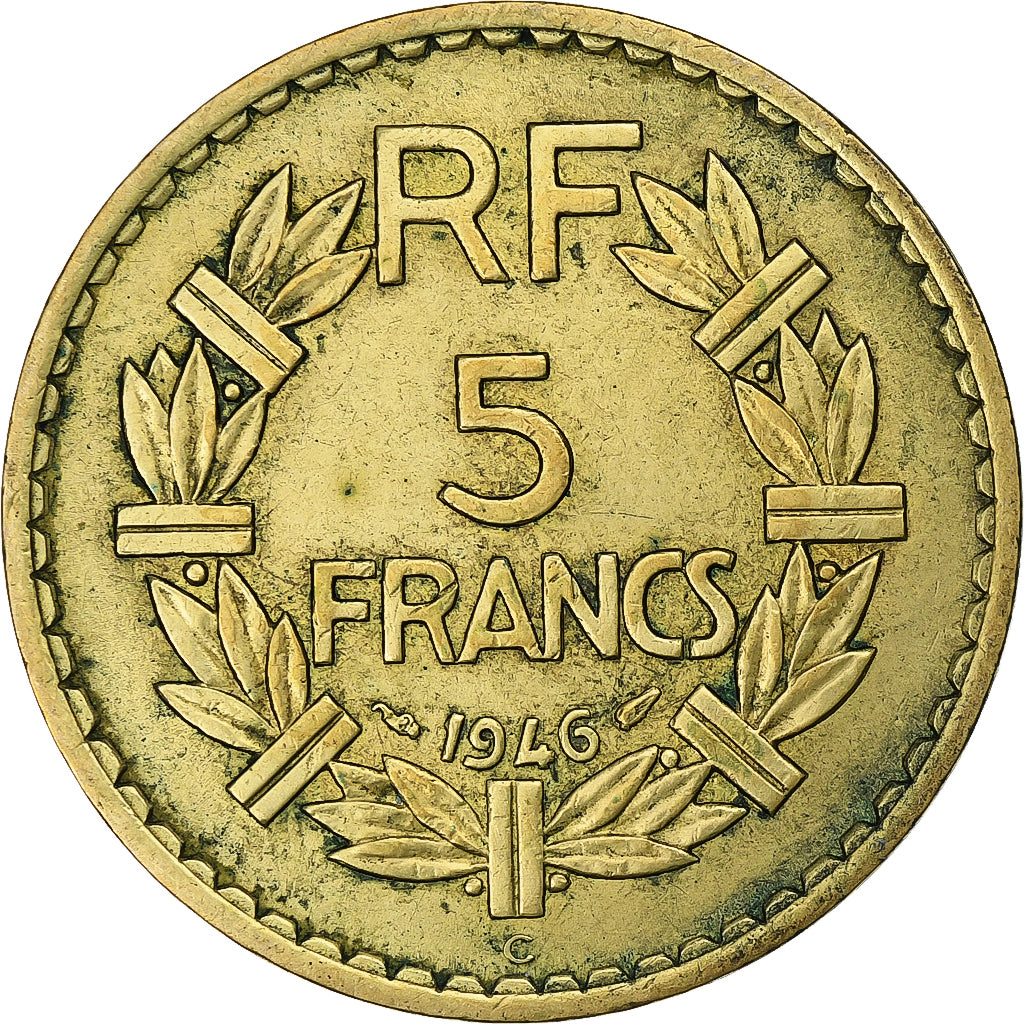 Francia, 5 Francs, Lavrillier, 1946, Castelsarrasin, Rame-alluminio, MB+