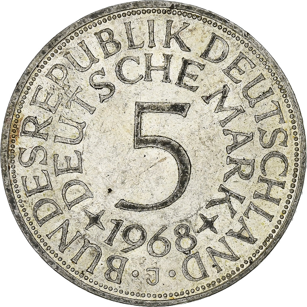 GERMANIA - REPUBBLICA FEDERALE, 5 Mark, 1968, Hamburg, Argento, BB