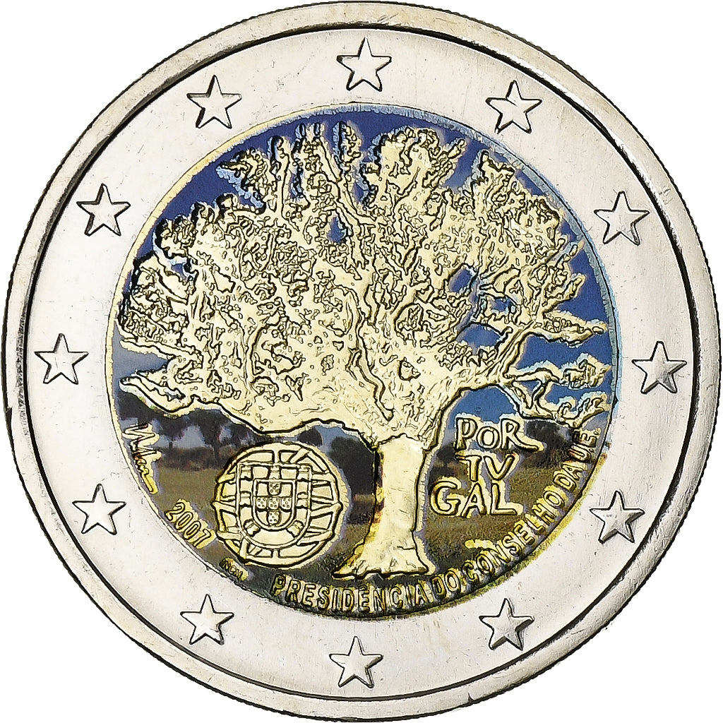 Portugal, 2 Euro, Presidency EU, Colorized, 2007, Lisbon, Bimetallic, MS(63)