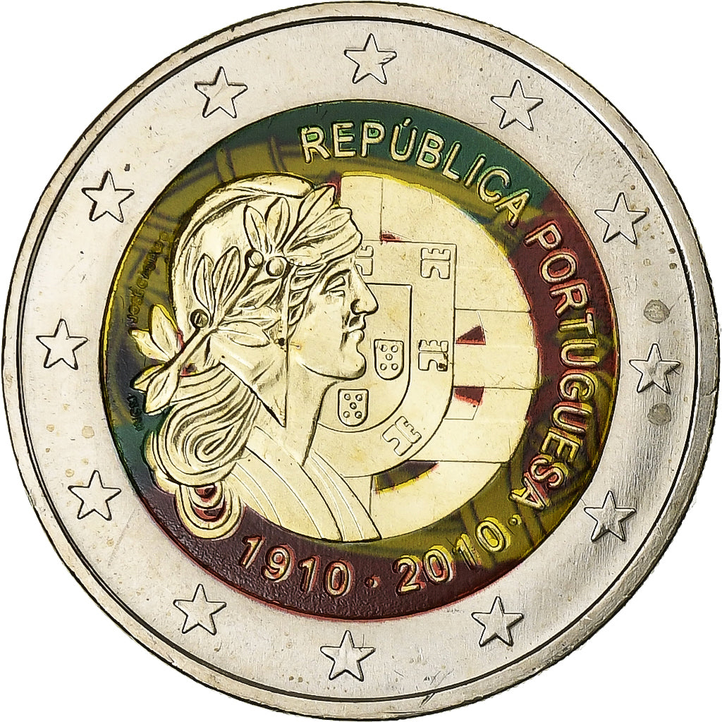 Portugal, 2 Euro, Portuguese Republic, Colorized, 2010, Lisbon, Bimetallic