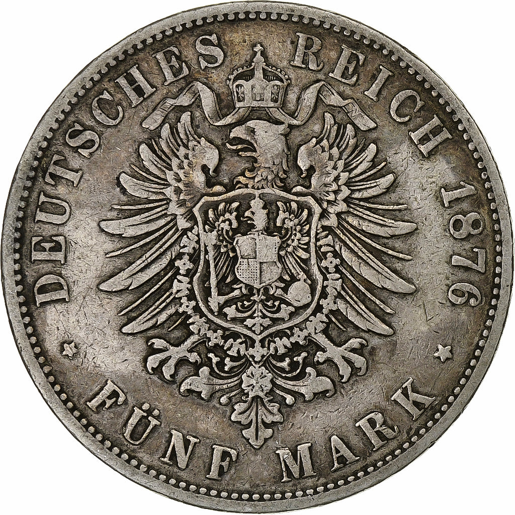 Prussia, Wilhelm I, 5 Mark, 1876, Frankfurt am Main, Silver, VF(20-25)