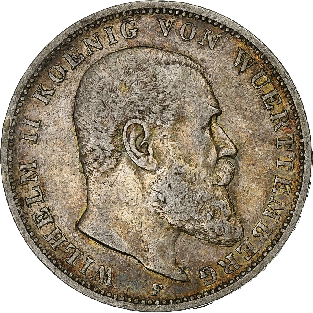 Kingdom of Württemberg, Wilhelm II, 3 Mark, 1909, Stuttgart, Silver, EF(40-45)