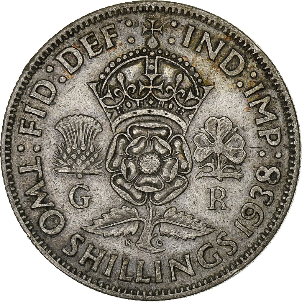 Grande-Bretagne, George VI, 2 Shillings, 1938, Londres, Argent, TB+
