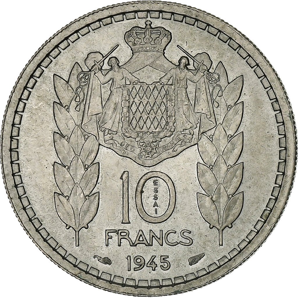 Monaco, Louis II, 10 Francs, 1945, Paris, Pattern, Kupfer-Nickel, VZ