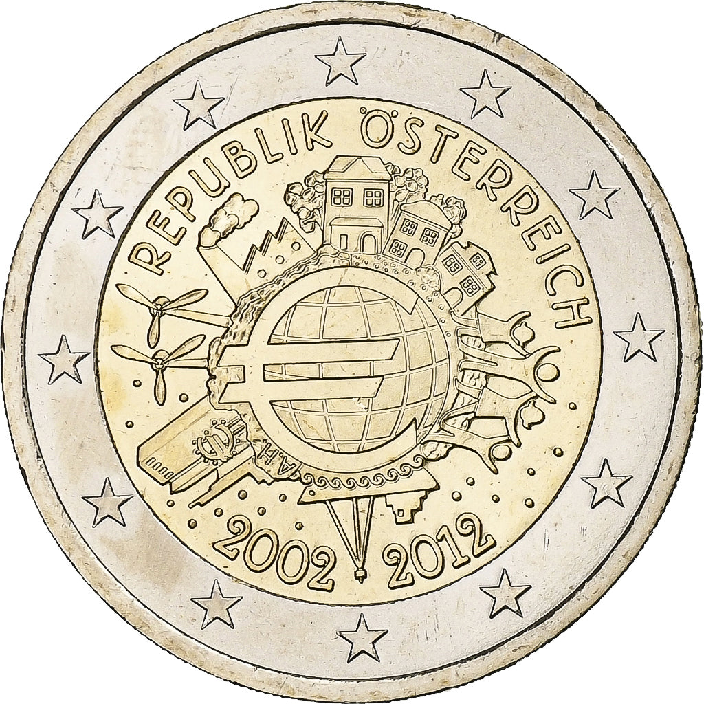 Austria, 2 Euro, 10 Years of Euros Cash, 2012, Vienna, Bimetaliczny, MS(63)