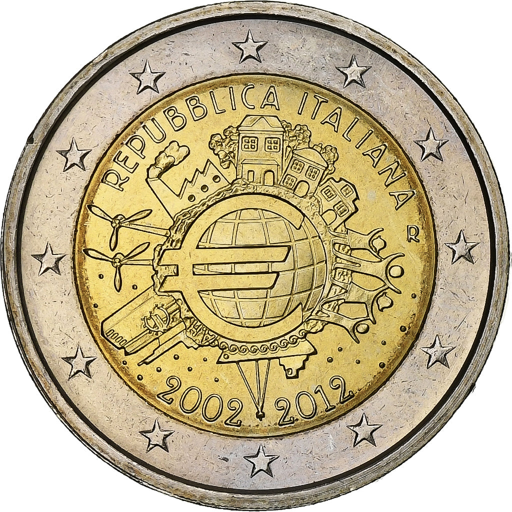 Italia, 2 Euro, 10 Years of Euros Cash, 2012, Rome, Bimetálico, SC