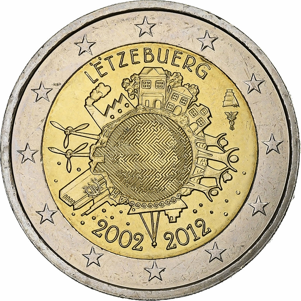 Luxemburg, 2 Euro, 10 Years of Euros Cash, 2012, Utrecht, Bimetallic, UNZ
