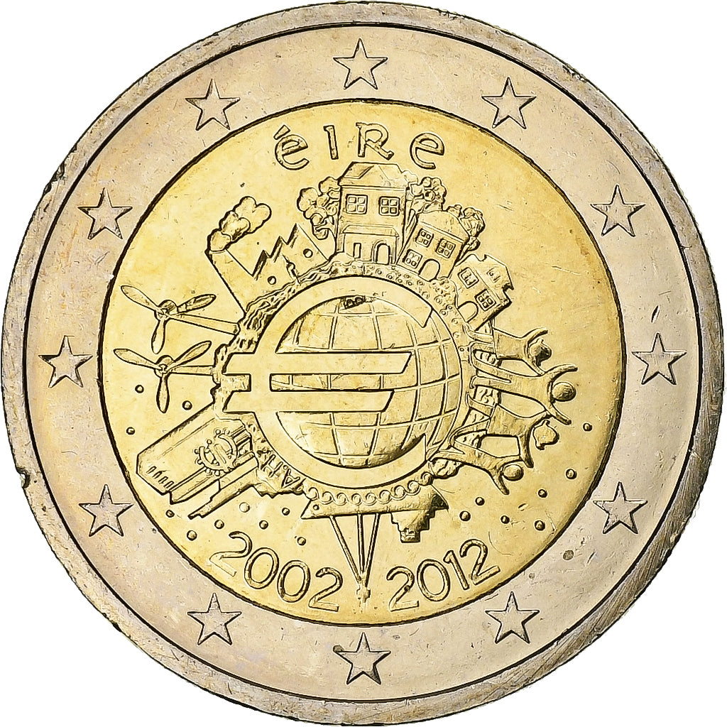Irlanda, 2 Euro, 10 Years of Euros Cash, 2012, Dublin, Bimetálico, SC
