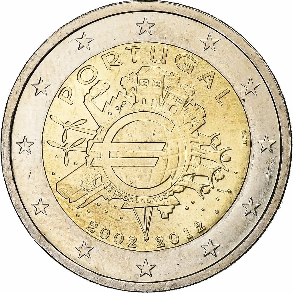 Portogallo, 2 Euro, 10 Years of Euros Cash, 2012, Lisbon, Bimetallico, SPL