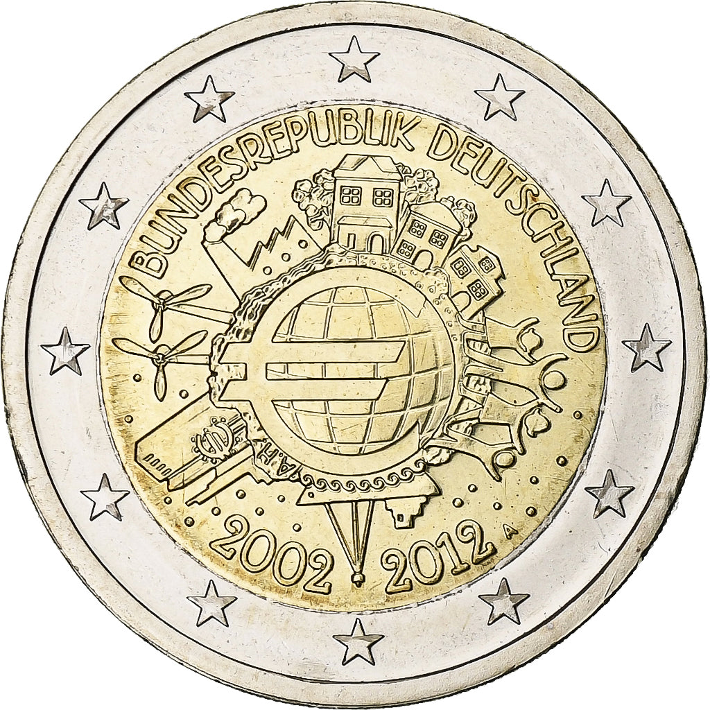 Niemcy, 2 Euro, 10 Years of Euros Cash, 2012, Berlin, Bimetaliczny, MS(63)