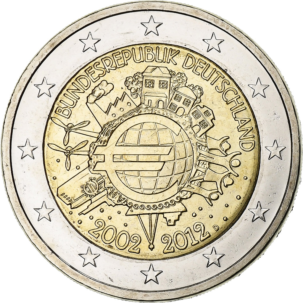 Deutschland, 2 Euro, 10 Years of Euros Cash, 2012, Munich, Bimetallic, UNZ