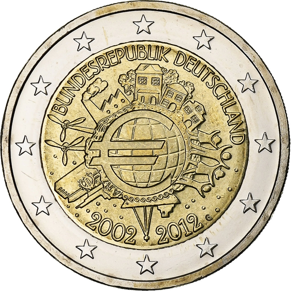 Germania, 2 Euro, 10 Years of Euros Cash, 2012, Karlsruhe, Bimetallico, SPL