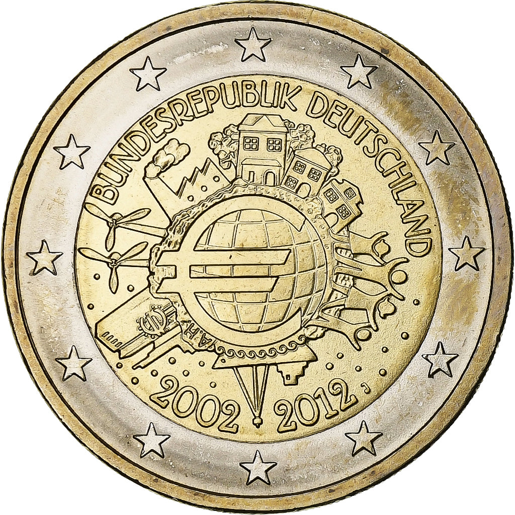 Germany, 2 Euro, 10 Years of Euros Cash, 2012, Hamburg, Bimetallic, MS(63)