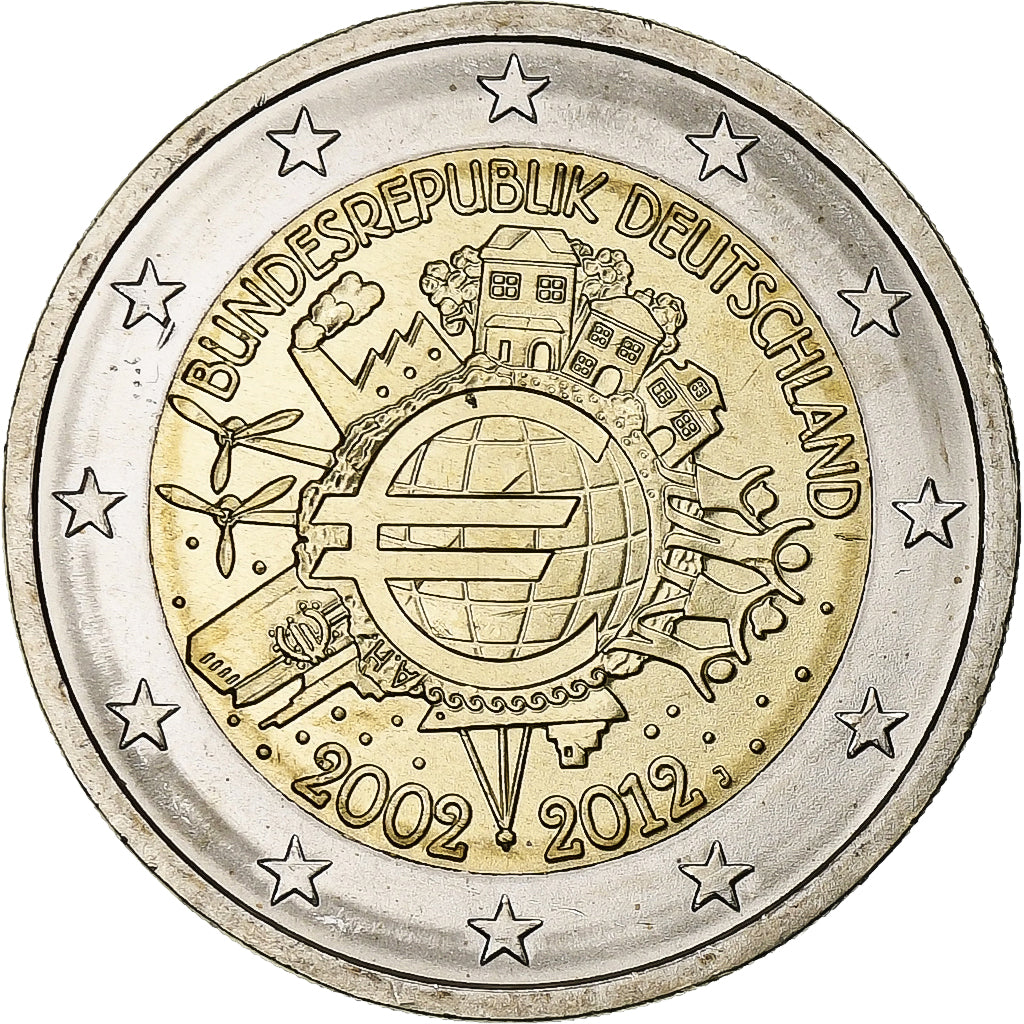 Alemanha, 2 Euro, 10 Years of Euros Cash, 2012, Hamburg, Bimetálico, MS(63)