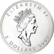 Canada, Elizabeth II, 5 Dollars, Maple Leaf, 1996, Ottawa, Srebro, MS(64)
