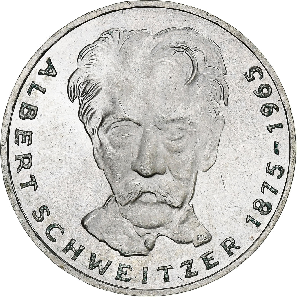 Allemagne, 5 Mark, Albert Schweitzer, 1975, Karlsruhe, Argent, SUP