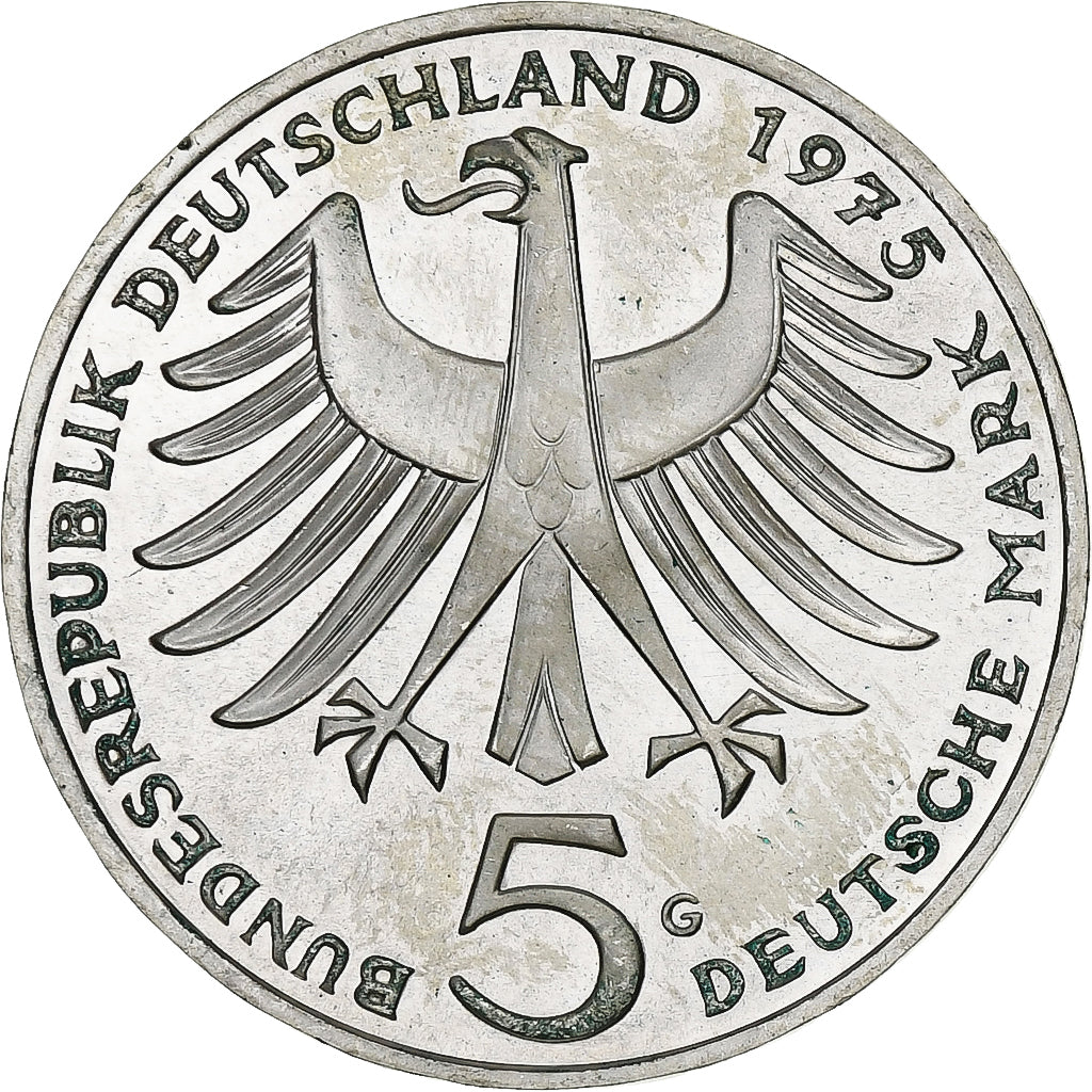 Allemagne, 5 Mark, Albert Schweitzer, 1975, Karlsruhe, Argent, SUP
