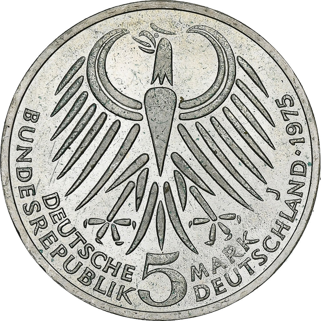 Allemagne, 5 Mark, Friedrich Ebert, 1975, Hambourg, Argent, SUP+