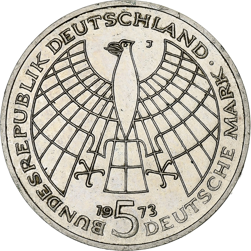 Germany, 5 Mark, Nikolaus Kopernikus, 1973, Hamburg, Silver, AU(50-53)