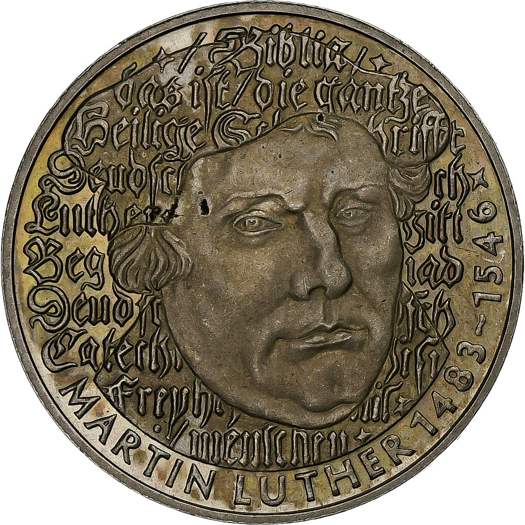 Germany, 5 Mark, Martin Luther, 1983, Karlsruhe, Copper-Nickel Clad Nickel