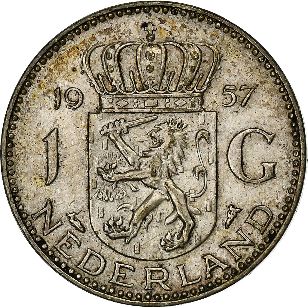 Países Baixos, Juliana, Gulden, 1957, Utrecht, Prata, VF(30-35)