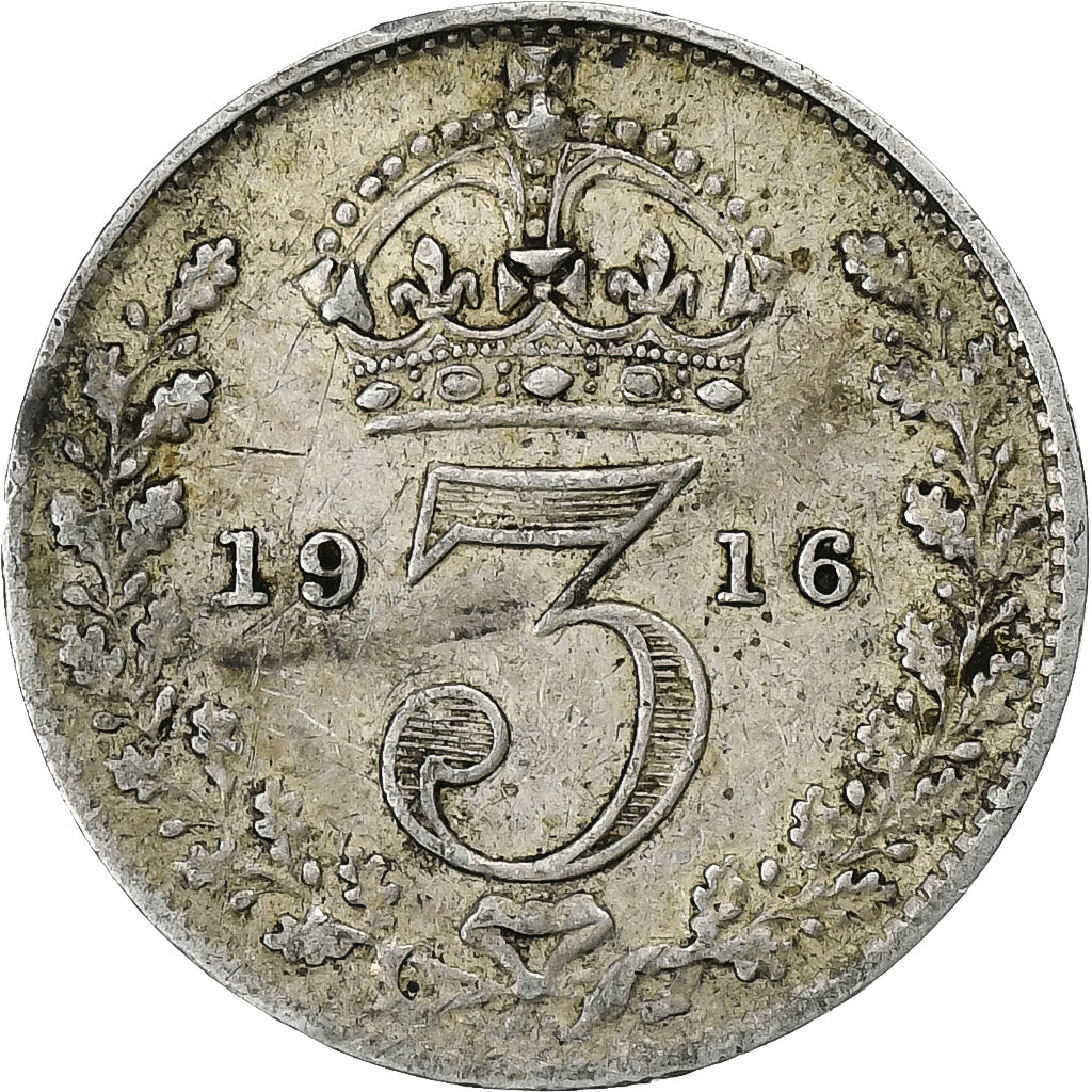 Great Britain, George V, 3 Pence, 1916, London, Silver, VF(20-25)