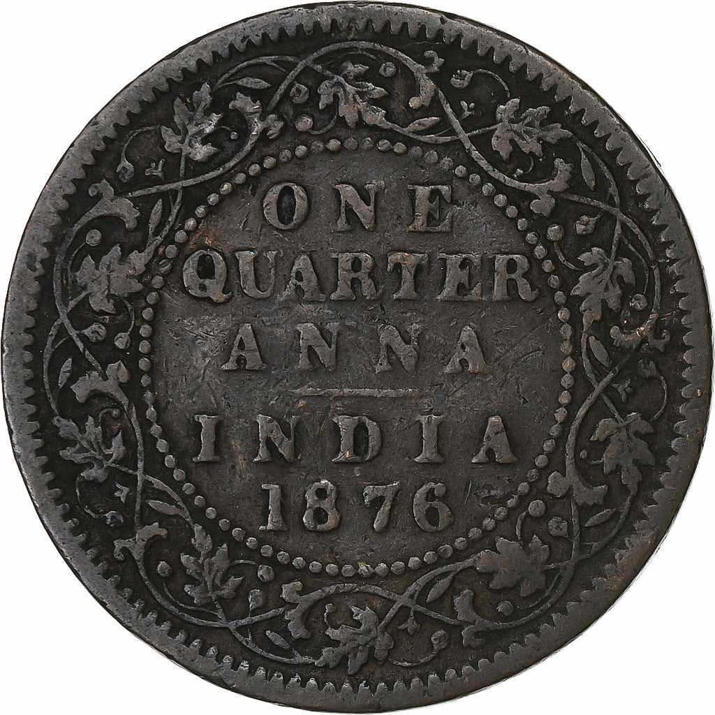 British India, Victoria, 1/4 Anna, 1876, Calcutta, Copper, VF(20-25)