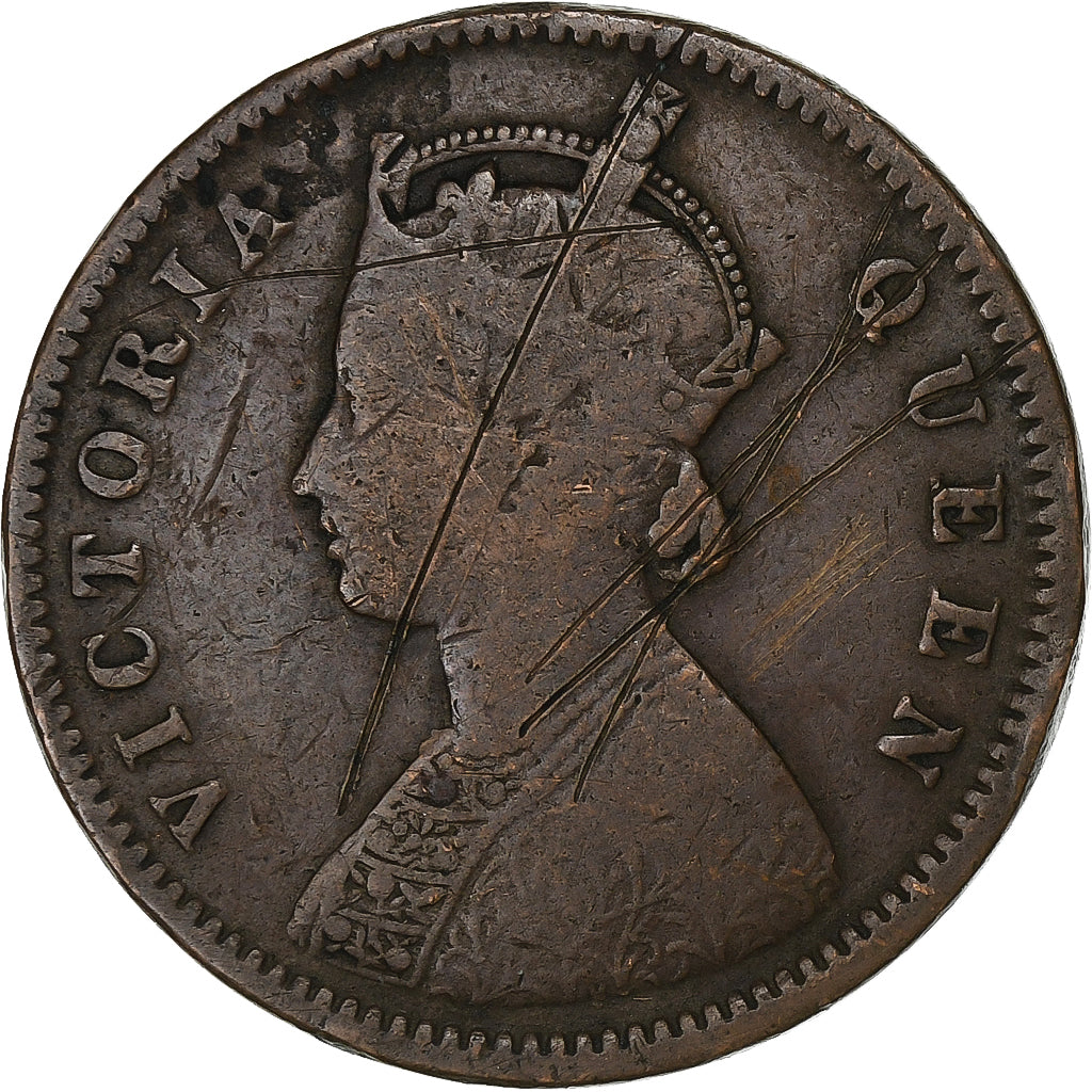 British India, Victoria, 1/4 Anna, 1876, Calcutta, Copper, VF(20-25)