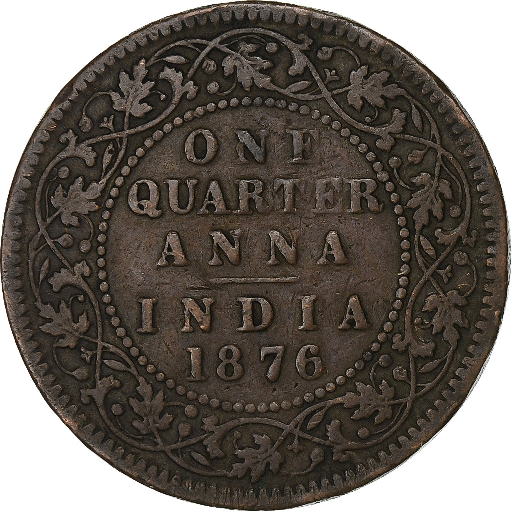 British India, Victoria, 1/4 Anna, 1876, Calcutta, Copper, VF(20-25)