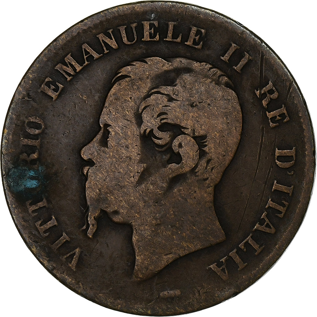 Włochy, Vittorio Emanuele II, 5 Centesimi, 1862, Naples, Brązowy, VF(20-25)