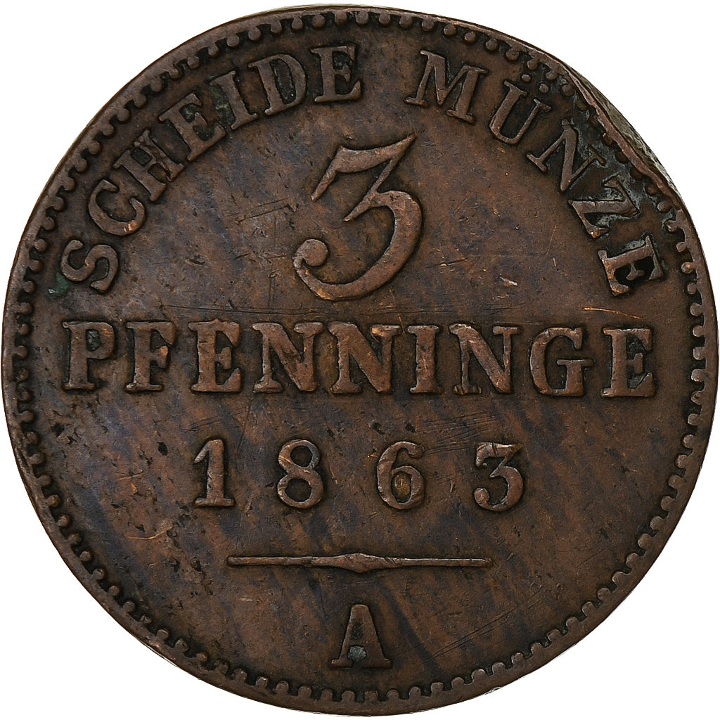 Prusia, Wilhelm I, 3 Pfenninge, 1863, Berlin, Cobre, MBC