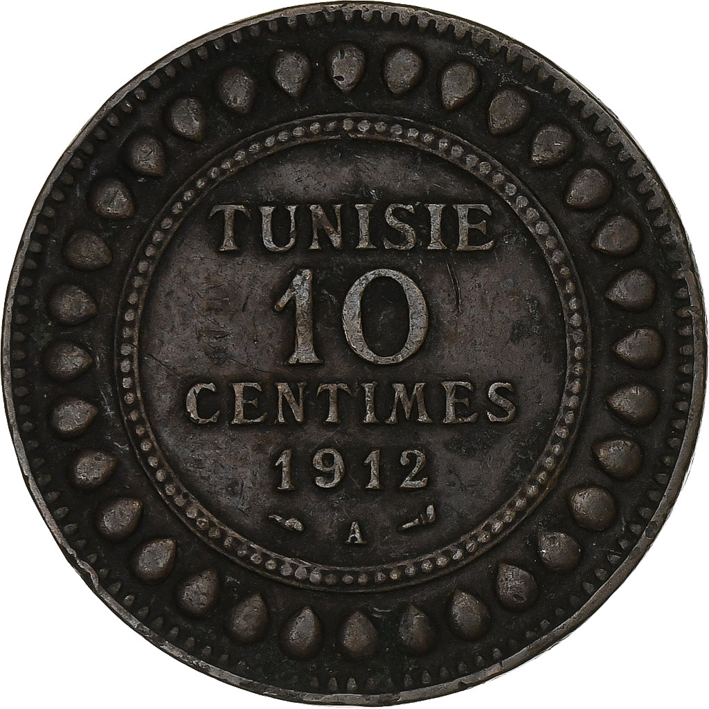 Tunisia, Muhammad V, 10 Centimes, 1912, Paris, Bronzo, MB+