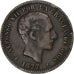 España, Alfonso XII, 5 Centimos, 1877, Barcelona, Bronce, BC+