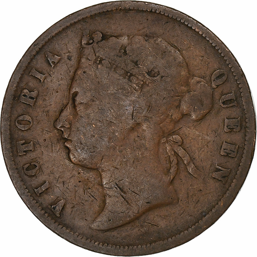 Estabelecimentos dos Estreitos, Victoria, Cent, 1875, Calcutta, Cobre, EF(40-45)