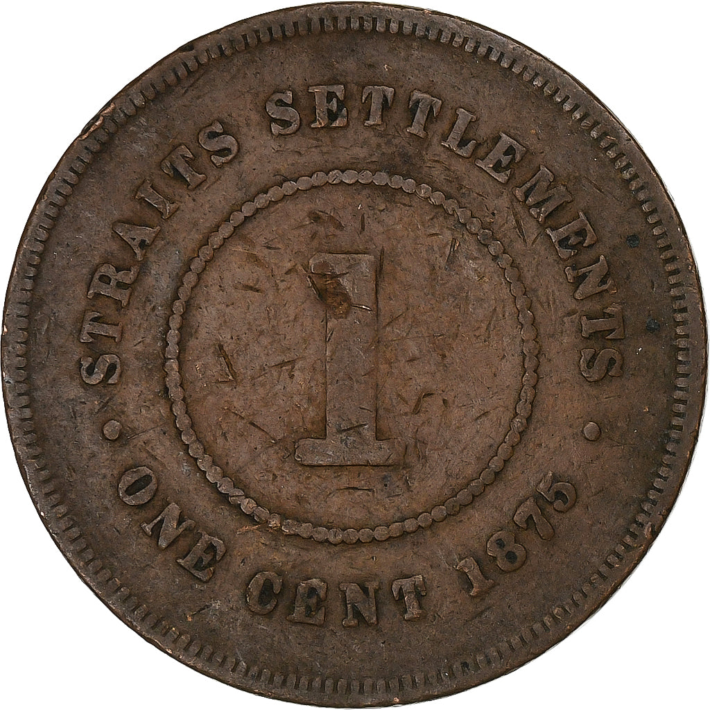 Estabelecimentos dos Estreitos, Victoria, Cent, 1875, Calcutta, Cobre, EF(40-45)