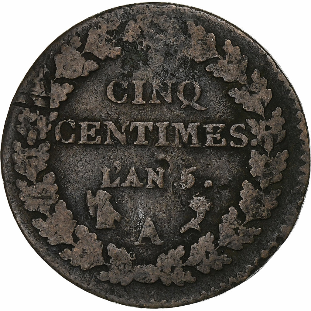 France, 5 Centimes, Dupré, AN 5, Paris, Copper, VF(20-25), Gadoury:126