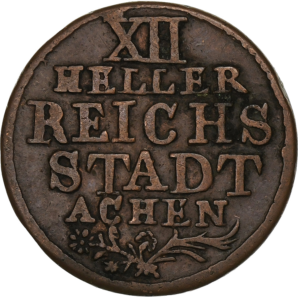 German States, City of Aachen, 12 Heller, 1765, Bronze, VF(20-25)