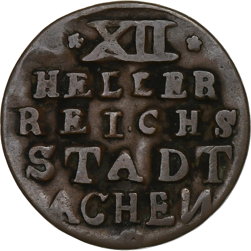 Estados alemanes, City of Aachen, 12 Heller, 1794, Bronce, BC+