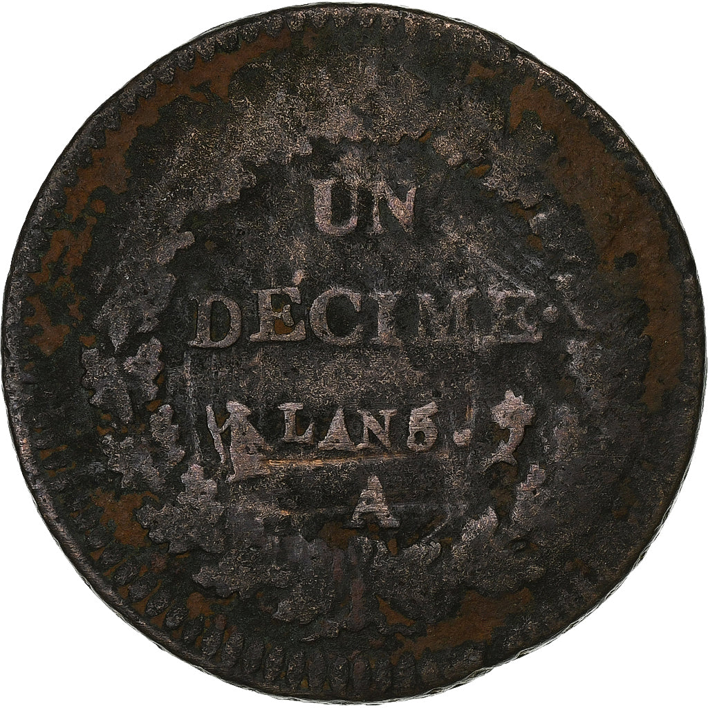 Francja, Decime, Dupré, AN 5, Paris, Miedź, F(12-15), Gadoury:187