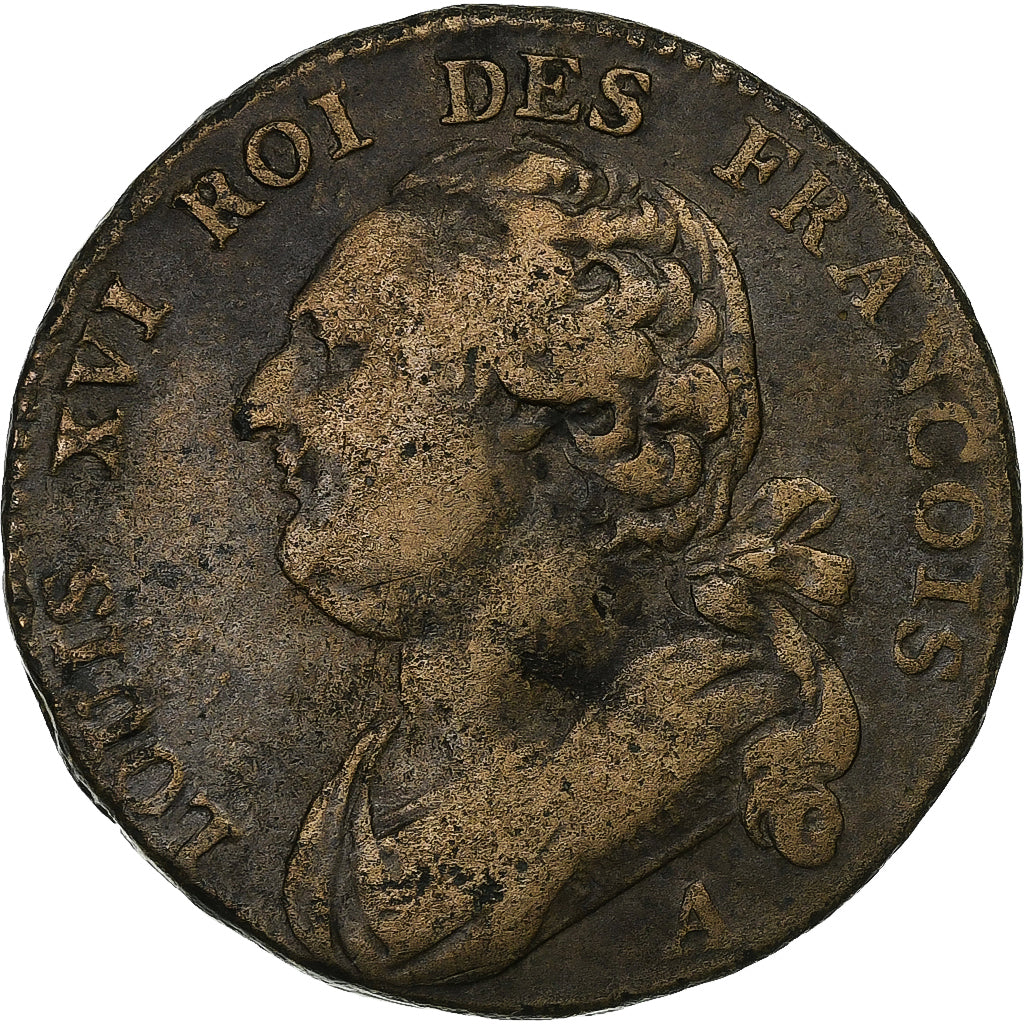 Francia, 12 deniers françois, 1791 / AN 3, Paris, Métal de cloche, MB