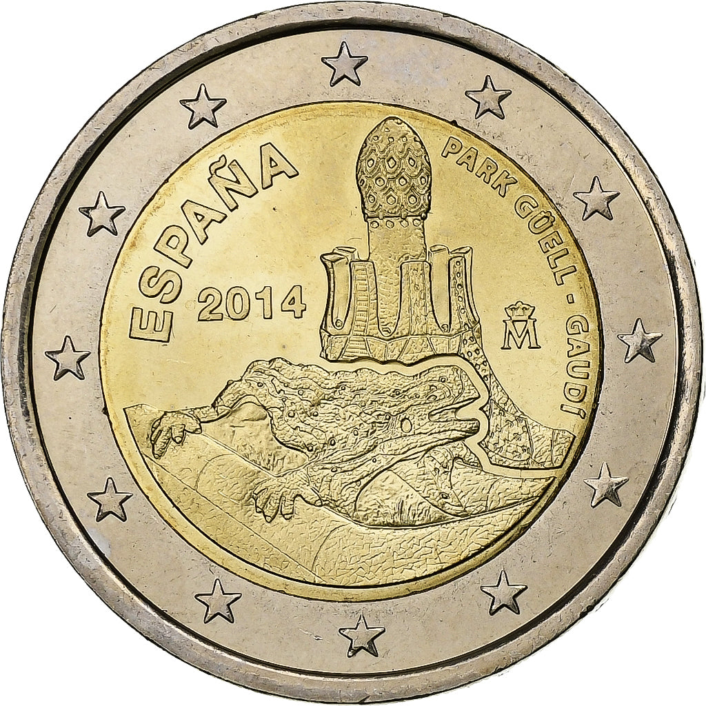 Spanien, 2 Euro, Park Güell, 2014, Madrid, Bimetallic, UNZ