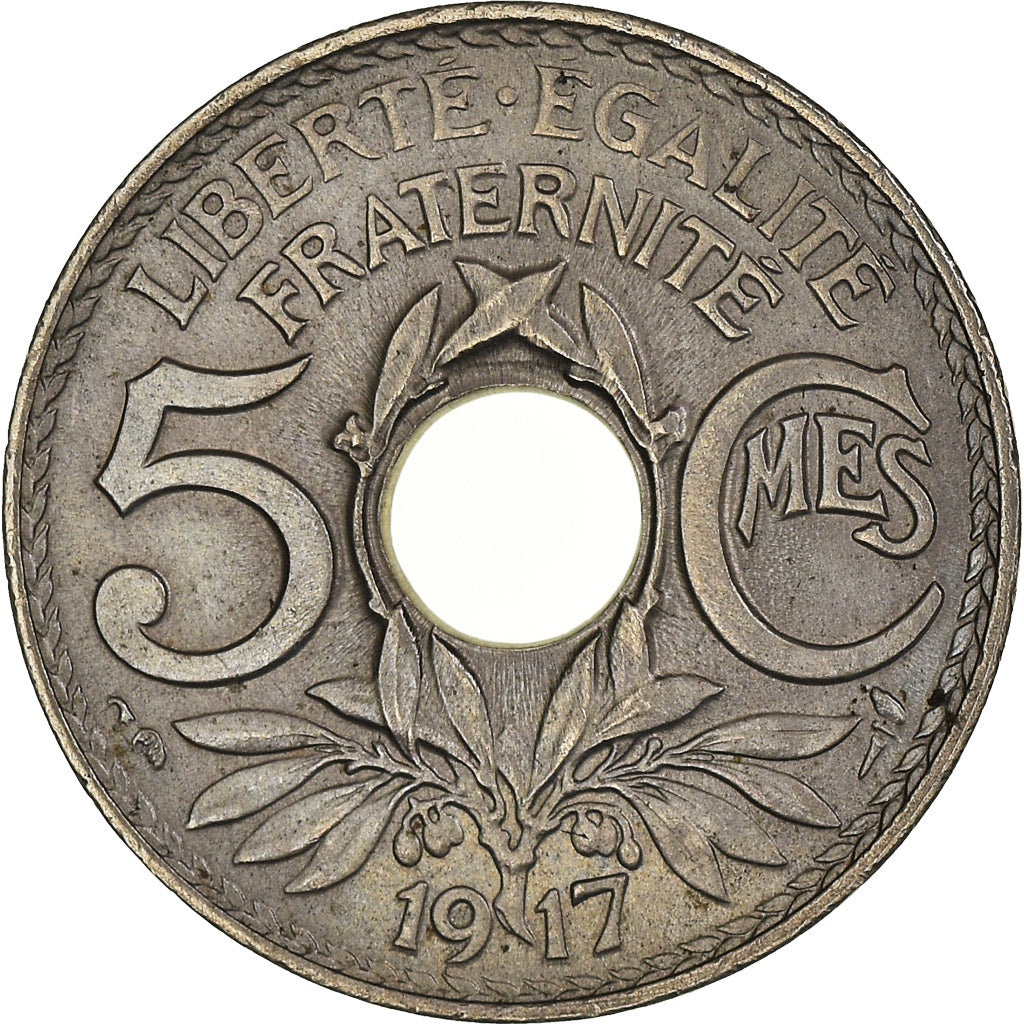 Coin, France, Lindauer, 5 Centimes, 1917, Paris, AU(55-58), Copper-nickel