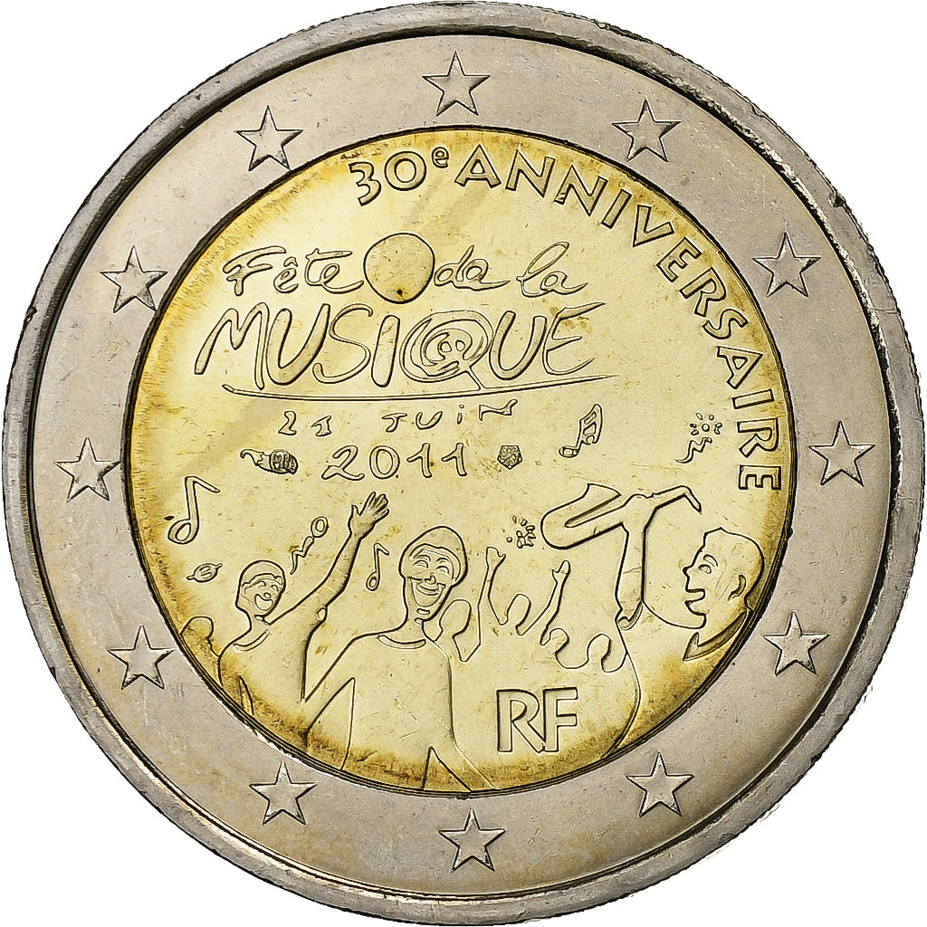 France, 2 Euro, Fête de la musique, 2011, Pessac, Bimetallic, MS(63)