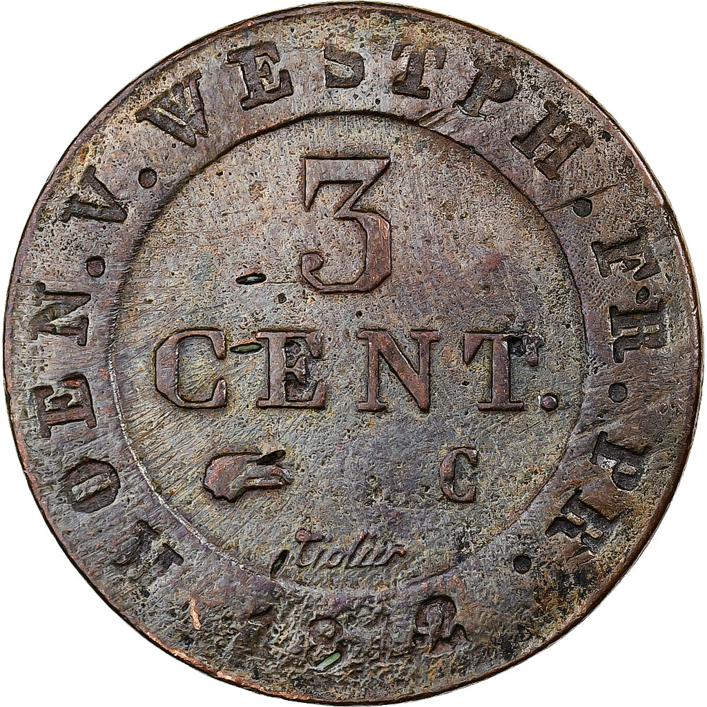 Kingdom of Westphalia, Jérôme Bonaparte, 3 Centimes, 1812, Copper, VF(30-35)
